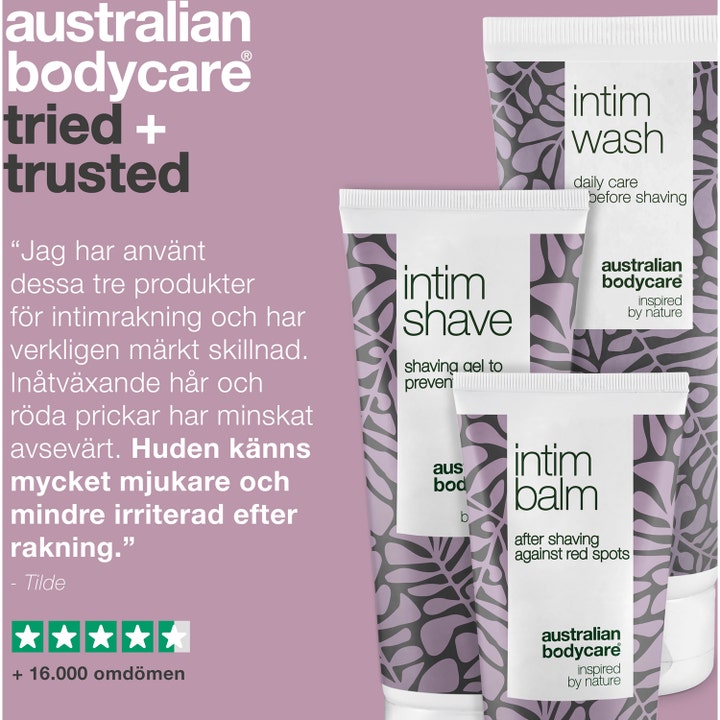 Australian Bodycare Intimate Shaving Kit 400 ml mod røde knopper med tre hvide tuber og kundeanmeldelse