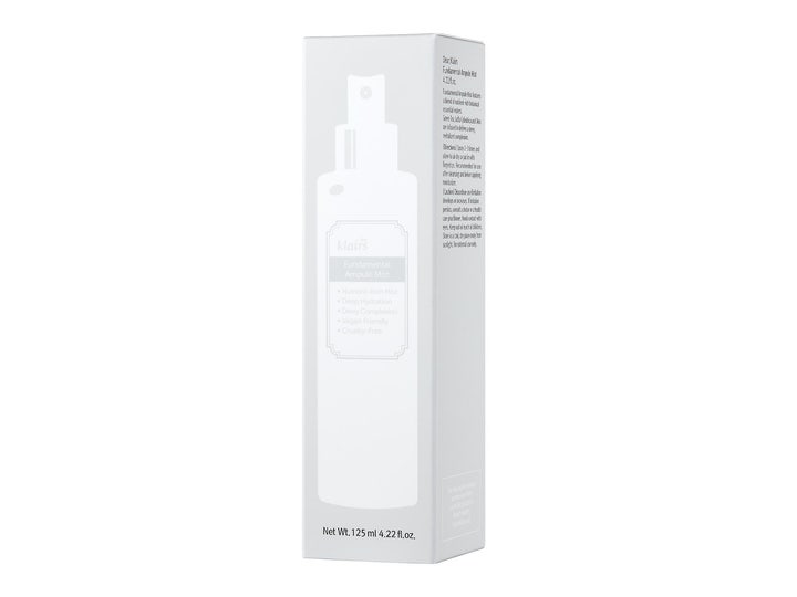 Klairs Fundamental Ampoule Mist 125 ml fugtgivende face mist i hvid papæske med illustreret sprayflaske