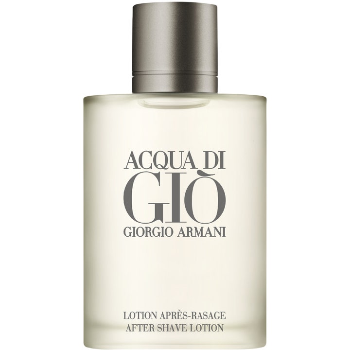 Giorgio Armani Acqua di Giò After Shave Lotion i en stilren glasflaske med et gråt metallåg.