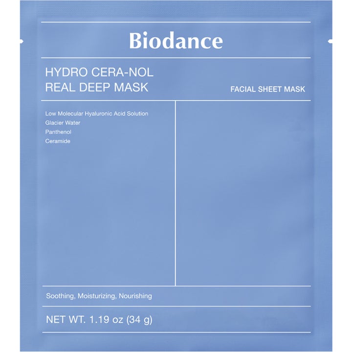 Biodance Hydro Cera-Nol Real Deep Mask 34 g fugtgivende sheet mask i blå sachet med hyaluronsyre og ceramider.
