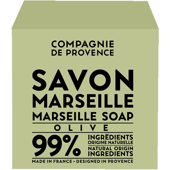 Compagnie de Provence Savon de Marseille Olive fast sæbe med 99 % naturlige ingredienser i en olivengrøn terning.