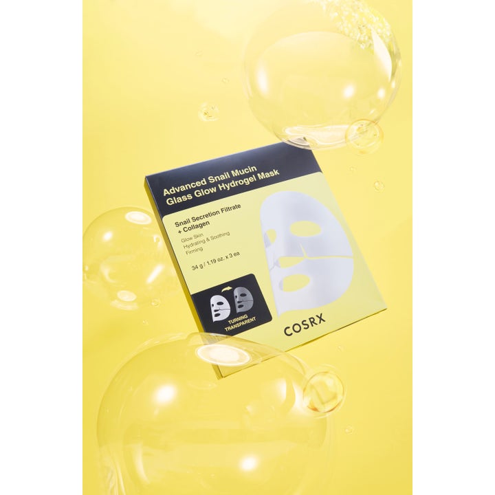 COSRX Advanced Snail Mucin Power Hydrogel Mask 3 stk ansigtsmaske med snegleslim omgivet af glødende bobler