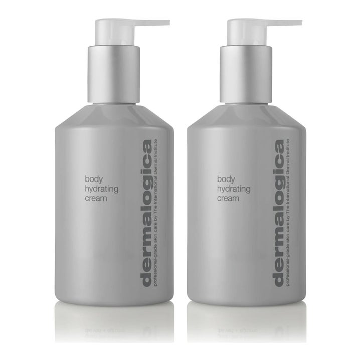 Dermalogica Body Hydrating Cream Duo fugtgivende bodylotion i to grå flasker med hvide pumper.