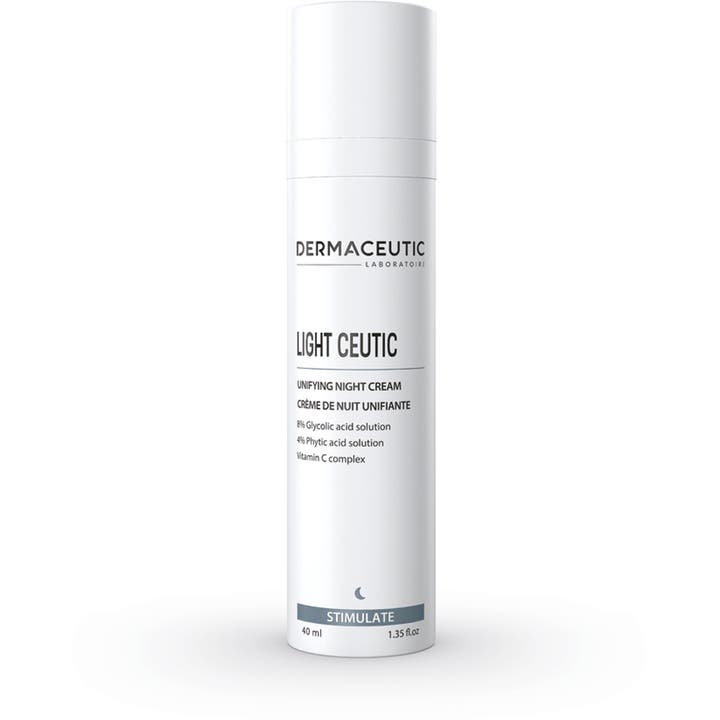 Dermaceutic Light Ceutic 40 ml udjævnende natcreme med glykolsyre i hvid minimalistisk pumpeflaske