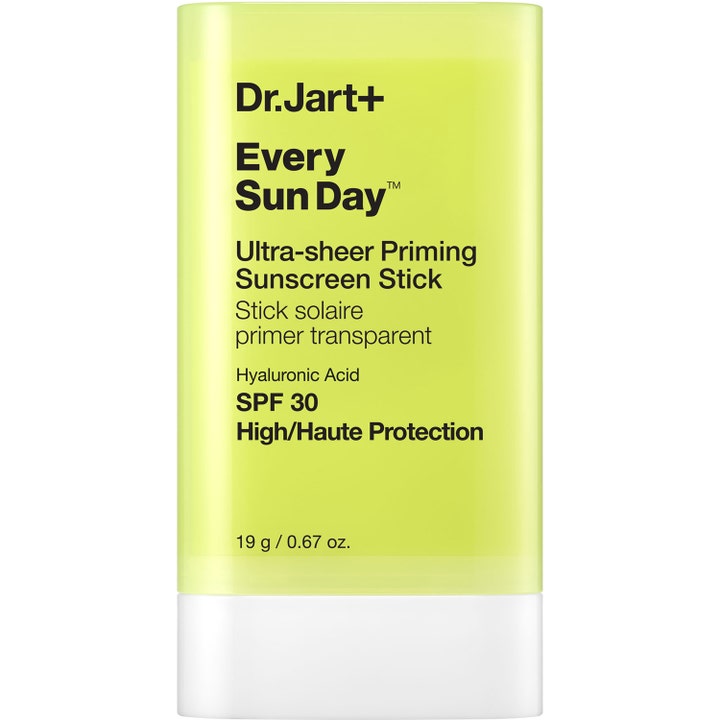 Dr.Jart+ Every Sun Day Sunscreen Stick 19 g fugtgivende solcreme i limegrøn transparent hylster med hvid bund