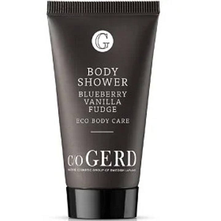 C/O Gerd Body Shower Blueberry Vanilla Fudge 200 ml plejende kropsvask i mørkegrå tube med hvid tekst