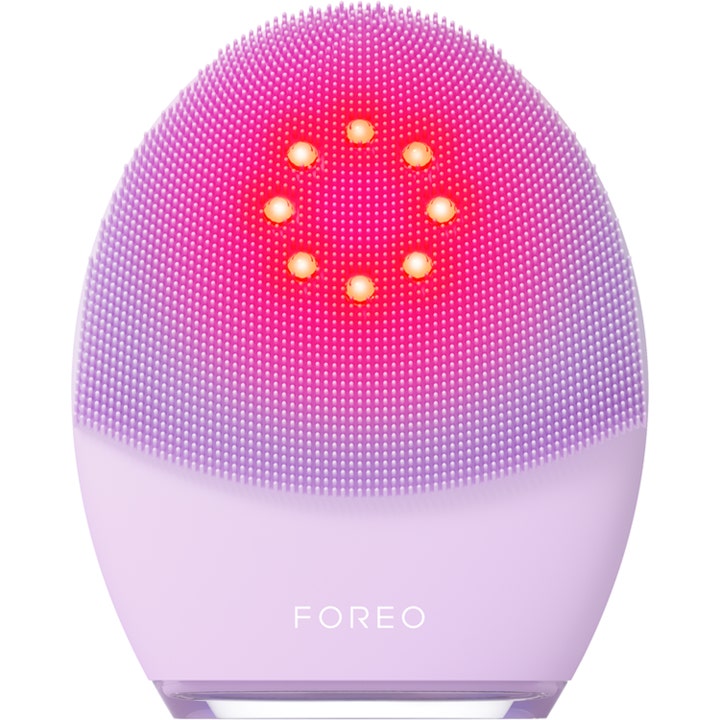 Foreo Luna 4 Plus 1 stk ansigtsrenser til anti-aging i lilla silikone med lysende røde LED-punkter