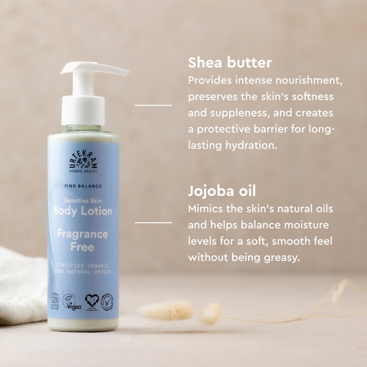 Urtekram Body Lotion Fragrance Free 245 ml bodylotion der giver intens pleje med sheasmør og jojobaolie