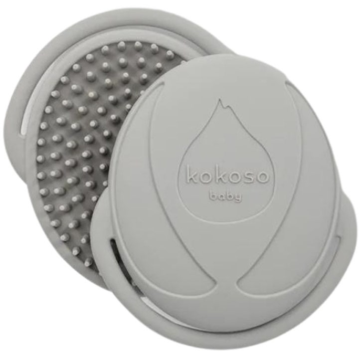 Kokoso Baby Happy Scalp Brush 1 stk skånsom babybørste i grå silikone med bløde dupper til massage