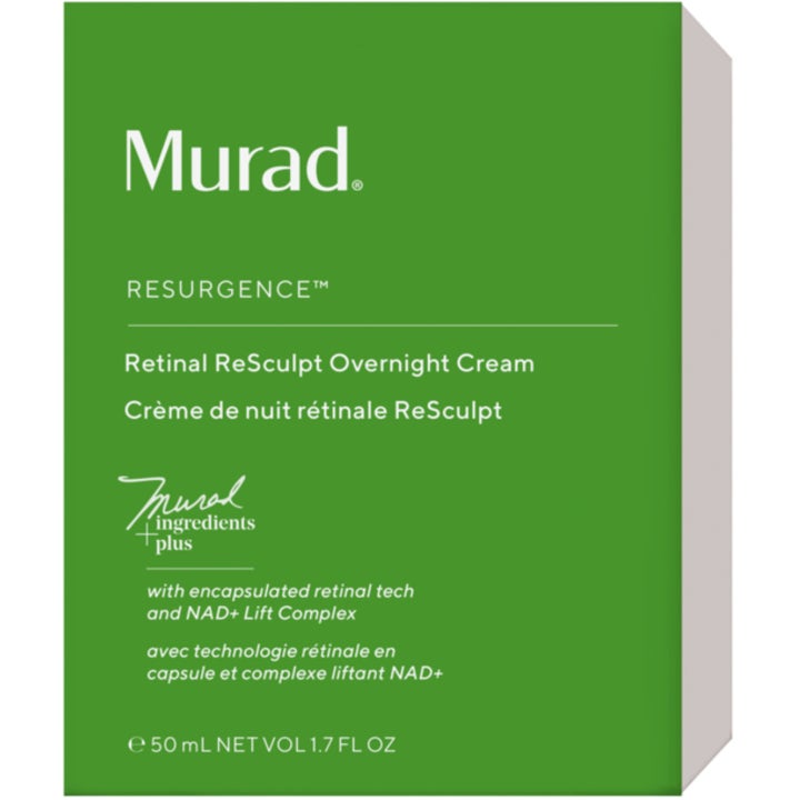 Murad Retinal ReSculpt Overnight Cream 50 ml opstrammende natcreme i grøn æske med retinal og NAD+ Lift Complex.