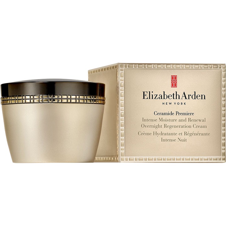 Elizabeth Arden Ceramide Premiere Overnight Regeneration Cream fugtgivende natcreme i guldbeholder med mørkt låg