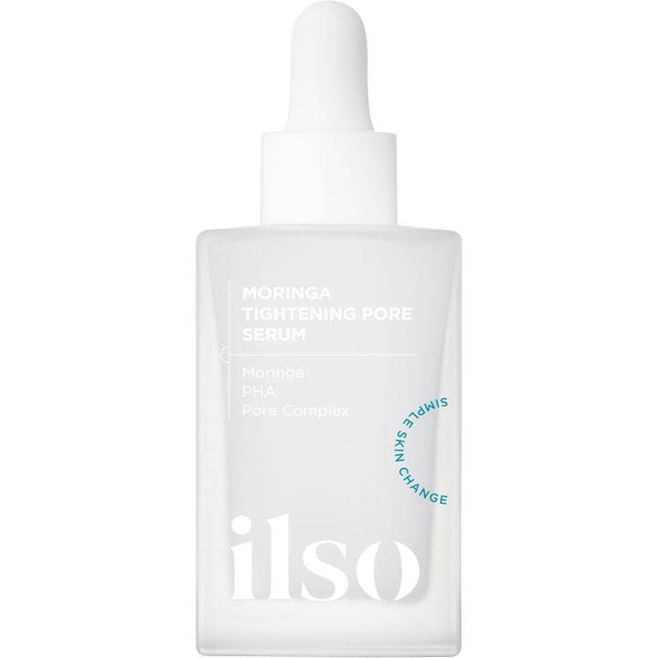 ilso Moringa Tightening Pore Serum poreminimerende serum i frostet glasflaske med hvid pipette