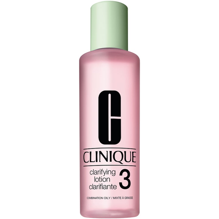 Clinique Clarifying Lotion 3 200 ml eksfolierende ansigtsvand i en lyserød flaske med mintgrønt låg