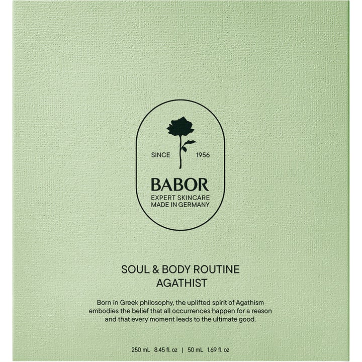 Babor Soul & Body Gift Set Agathist 300 ml kropspleje sæt i en lysegrøn tekstureret gaveæske