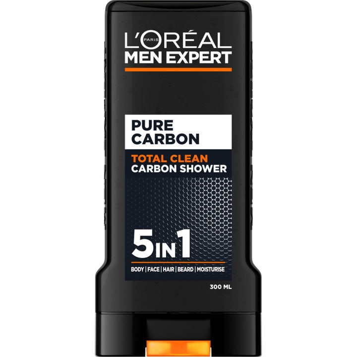 L'Oréal Men Expert Pure Carbon Shower Gel 300ml giver total rens i en sort plastflaske med orange detalje.