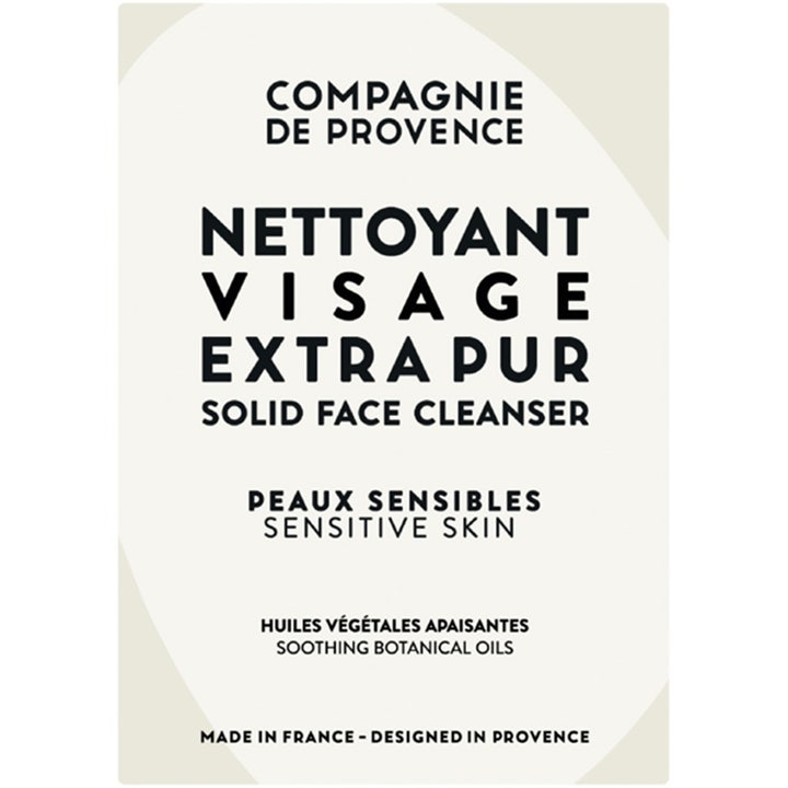 Compagnie de Provence Nettoyant Visage Extra Pur ansigtsrens til sensitiv hud i hvid papæske med sort tekst