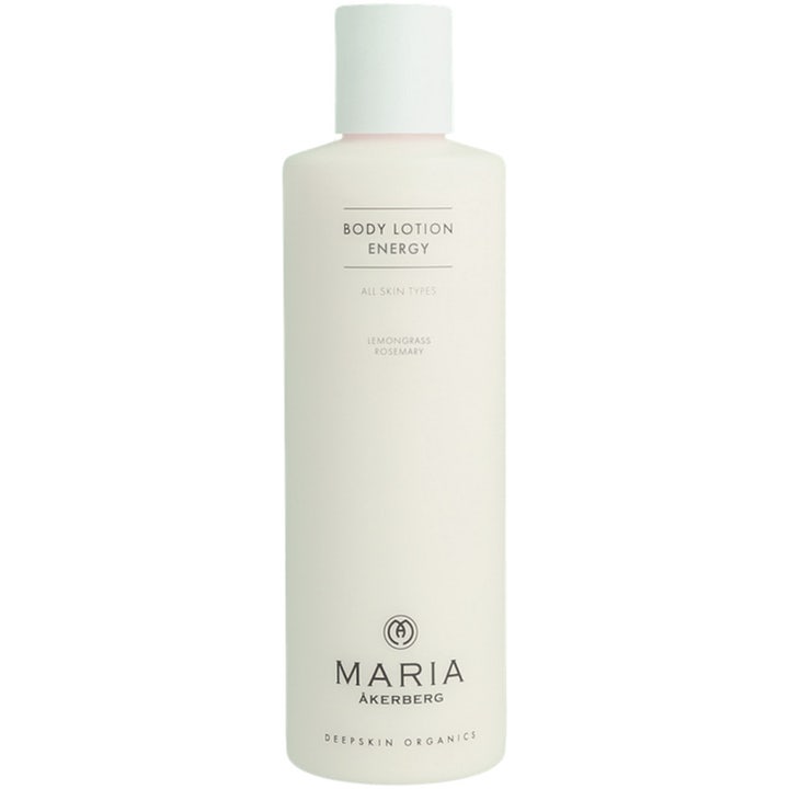 Maria Åkerberg Body Lotion Energy 250 ml opstrammende kropspleje i hvid plastflaske med citrongræs og rosmarin.