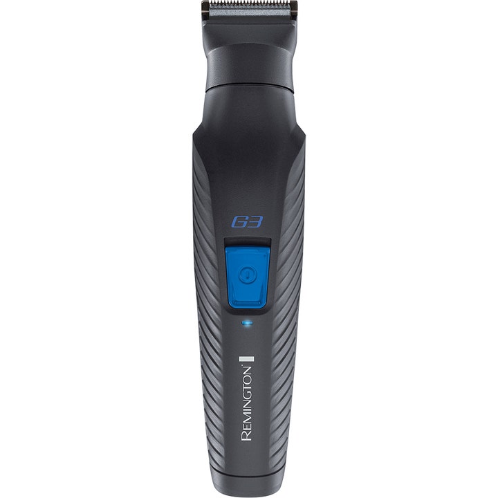 Remington G3 Graphite Series multitrimmer til ansigt og krop i sort finish med blå knap og rillet greb
