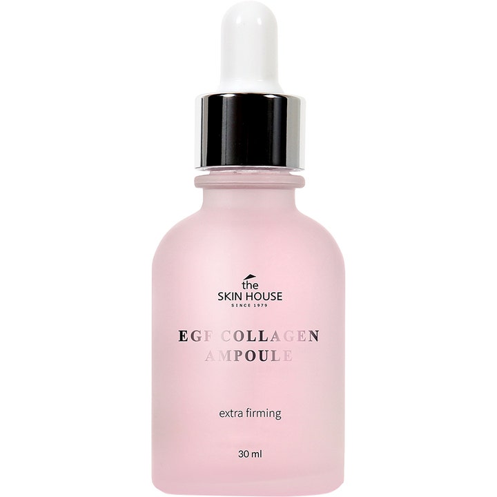 The Skin House EGF Collagen Ampoule 30 ml opstrammende serum i lyserød frostet glasflaske med sølvfarvet låg