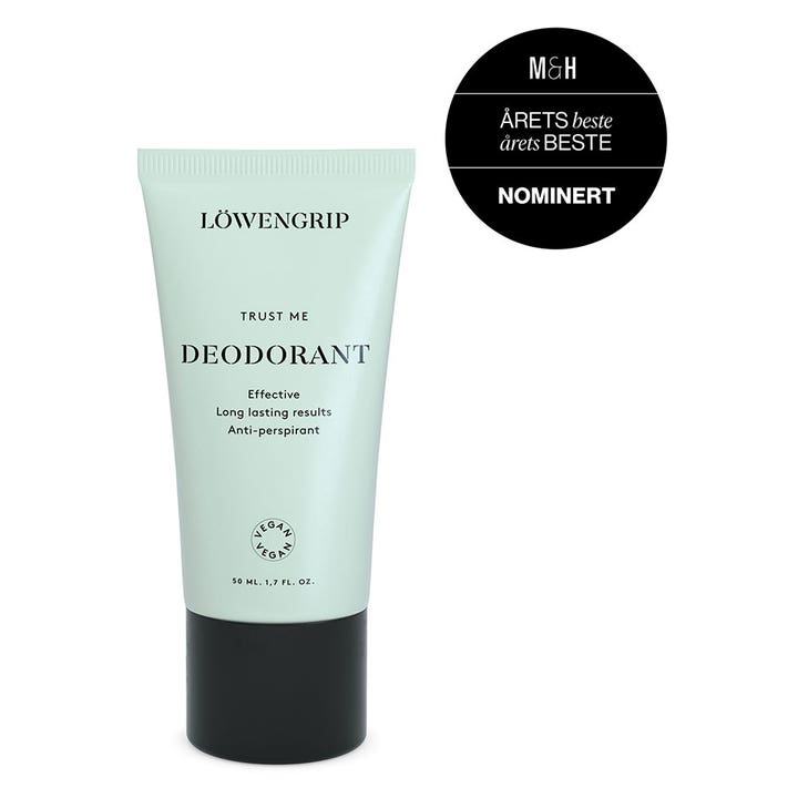 Löwengrip Trust Me Deodorant 50 ml effektiv antiperspirant i lysegrøn tube med sort låg og vegansk logo