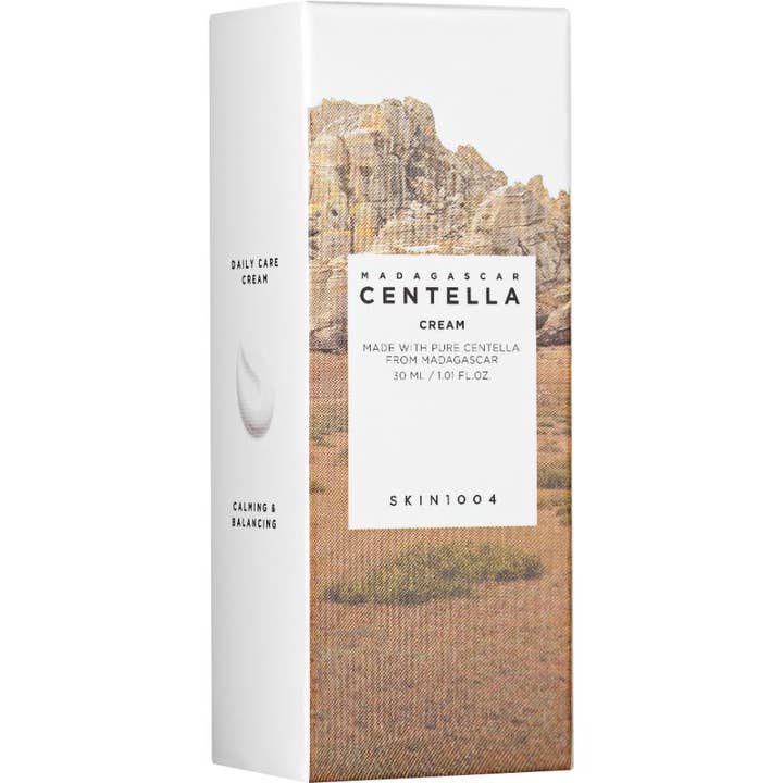SKIN1004 Madagascar Centella Cream 30 ml beroligende ansigtscreme i hvid æske med naturmotiv