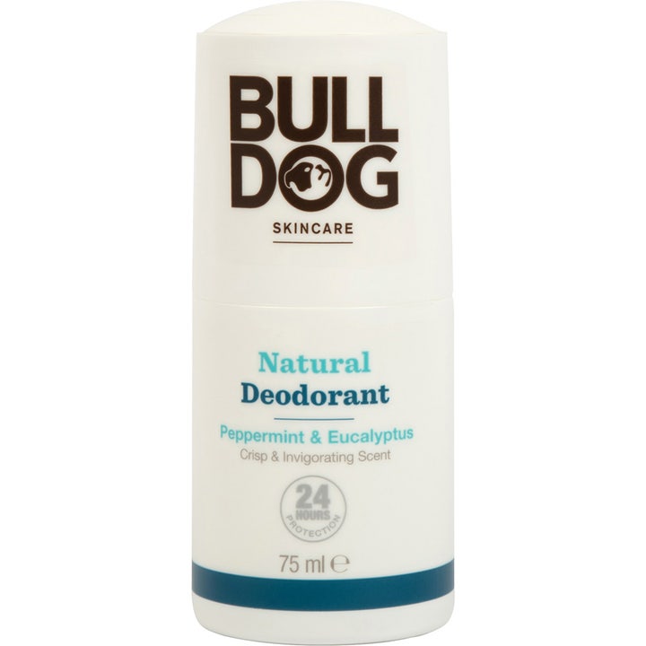 Bulldog Natural Deodorant Peppermint & Eucalyptus 75 ml forfriskende deostick i hvidt hylster med blå og sort tekst