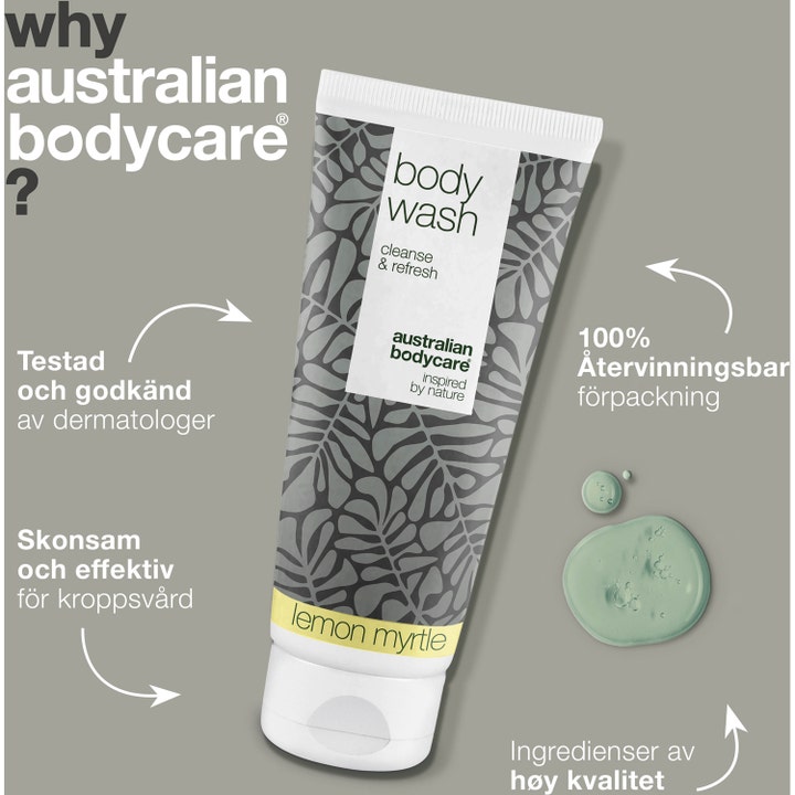 Australian Bodycare Body Wash Lemon Myrtle 200 ml opfriskende kropspleje med Tea Tree Oil og lysegrøn geltekstur