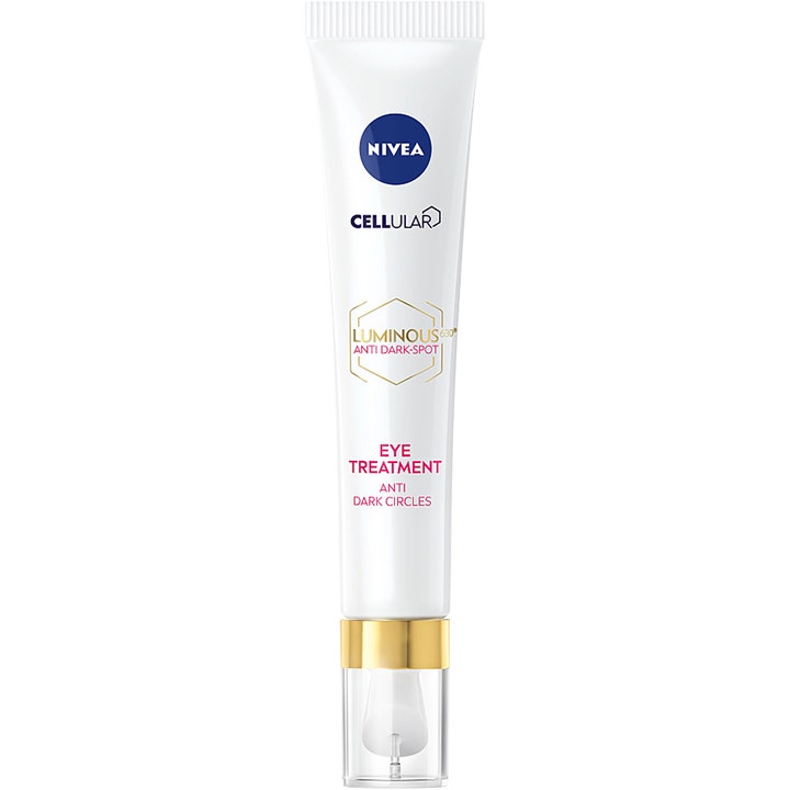 NIVEA Luminous630 Anti Dark-Spot Eye Treatment 15 ml øjencreme mod mørke rande i hvid tube med guld og klar hætte