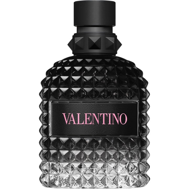 Valentino Born in Roma Uomo Eau de Toilette 100 ml herreparfume i sort nittet glasflaske med lyserødt logo