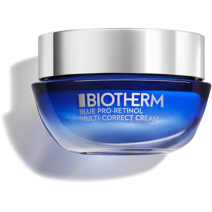 Biotherm Blue Pro-Retinol Multi-Correct Cream 50 ml udglattende ansigtscreme i blå glaskrukke med skinnende sølvlåg