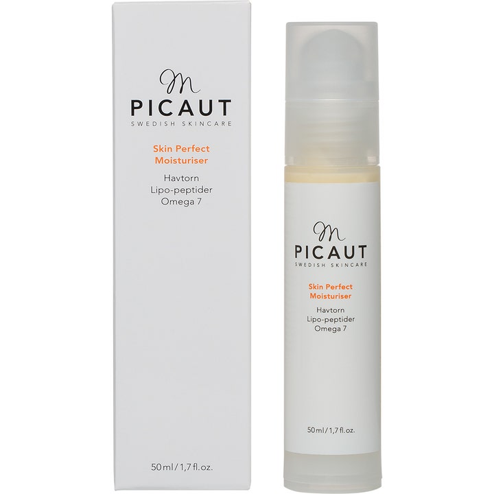 M Picaut Skin Perfect Moisturiser 50 ml ansigtscreme i hvid pumpeflaske med havtorn og omega 7