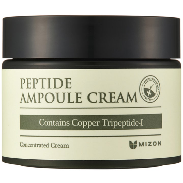 Mizon Peptide Ampoule Cream 50ml opstrammende ansigtscreme i mørk krukke med beige etiket og sort låg