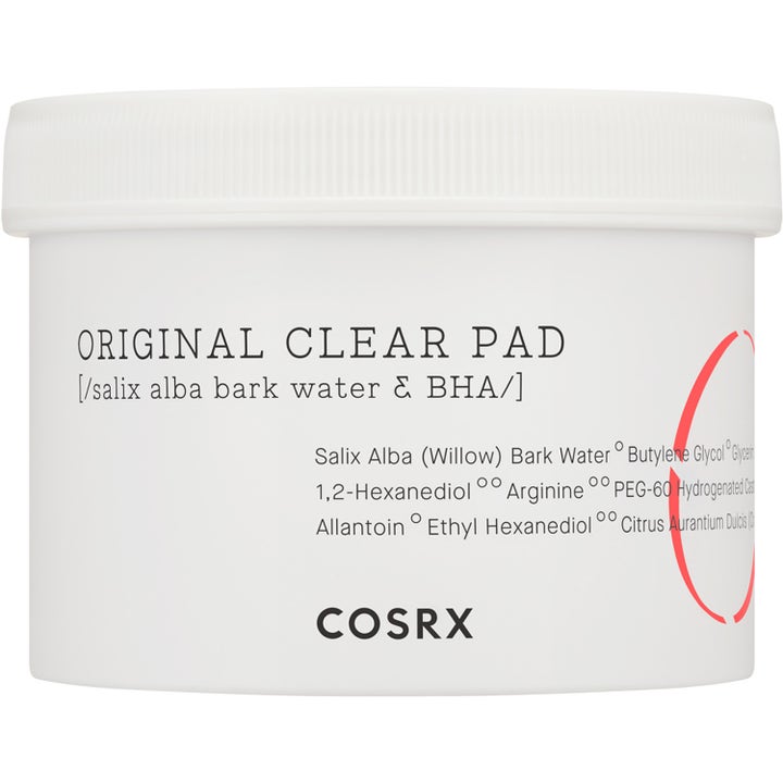 COSRX Original Clear Pad 70 stk eksfolierende pads med BHA der giver klarere hud i hvid krukke med rød grafik