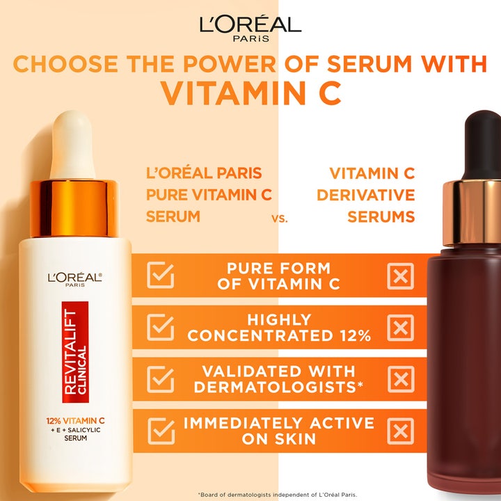 L'Oréal Paris Revitalift Clinical 30 ml serum med 12% ren C-vitamin sammenlignet med andre serummer