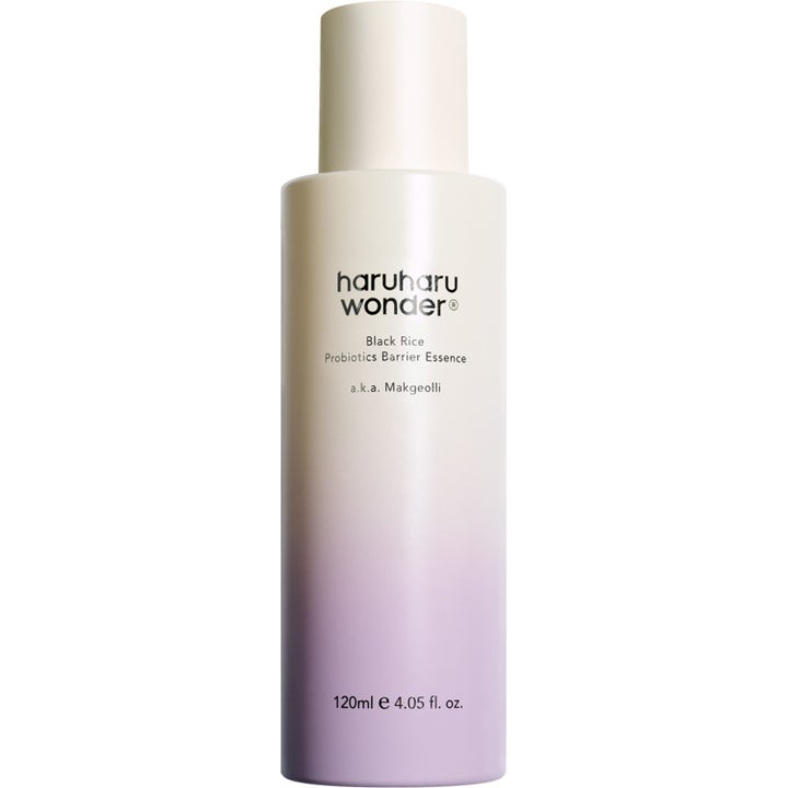 Haruharu Wonder Black Rice Probiotics Barrier Essence 120 ml styrkende ansigtsserum i lilla og creme gradient flaske