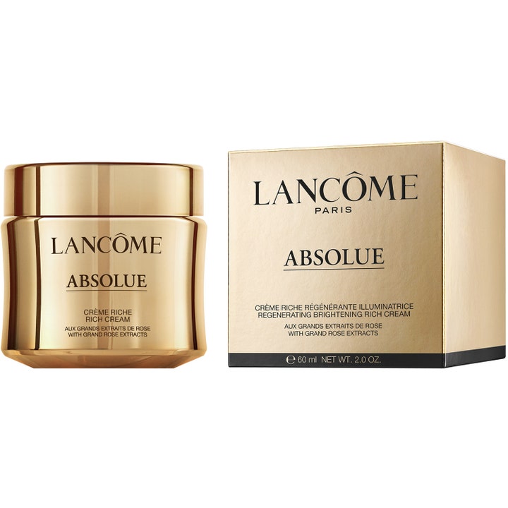 Lancôme Absolue Rich Cream 60 ml regenererende ansigtscreme i en luksuriøs guldkrukke med matchende guldæske.