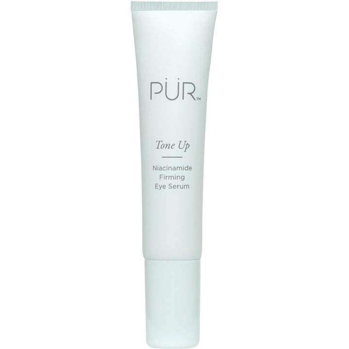 PÜR Tone Up Niacinamide Firming Eye Serum opstrammende øjenserum i en slank hvid tube med minimalistisk tekst