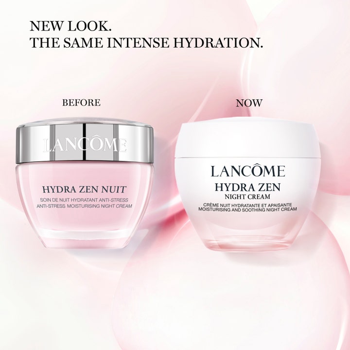 Lancôme Hydra Zen Night Cream 50 ml fugtgivende natcreme viser New Look med ny hvid krukke ved siden af den gamle.