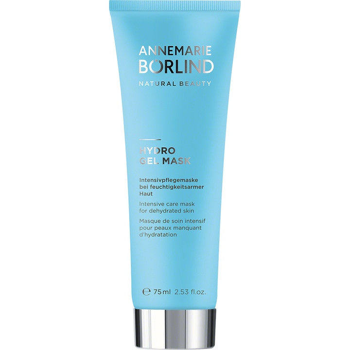Annemarie Börlind Hydro Gel Mask 75 ml fugtgivende ansigtsmaske i lyseblå tube med sølvfarvet låg