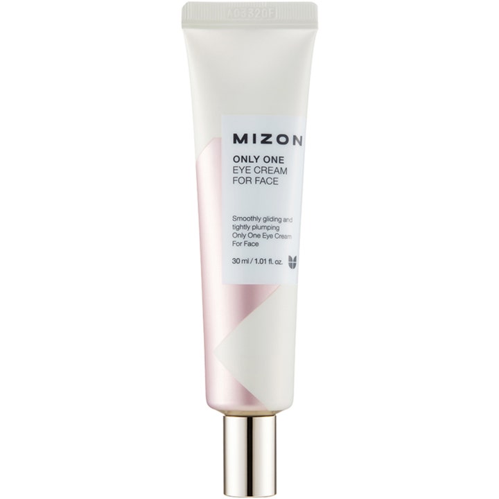 Mizon Only One Eye Cream For Face 30 ml opstrammende øjencreme i hvid tube med rosa mønster og sølvlåg.