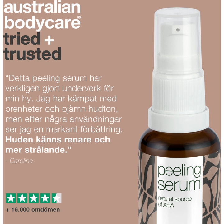 Australian Bodycare Lime Pearl Serum 30 ml peeling serum med AHA i brun glasflaske vist med kundeanmeldelse