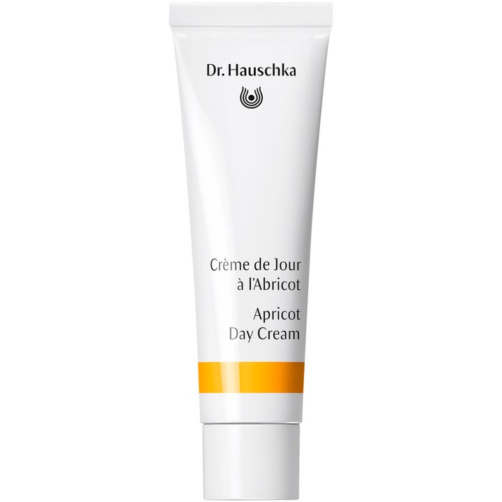 Dr. Hauschka Apricot Day Cream 30 ml revitaliserende ansigtscreme i hvid tube med orange stribe og hvidt låg