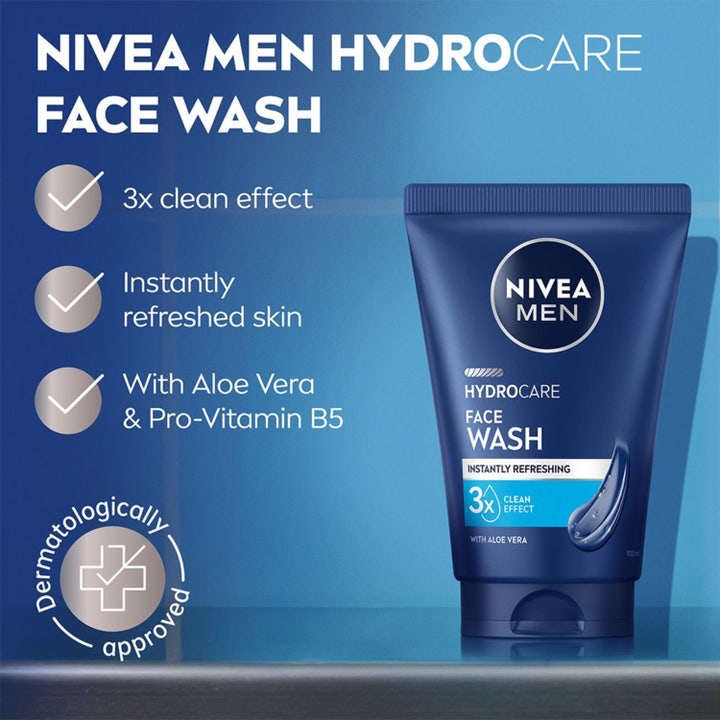 NIVEA MEN Hydrocare Face Wash 100 ml forfriskende ansigtsrens med Aloe Vera i blå tube giver 3x clean effect.