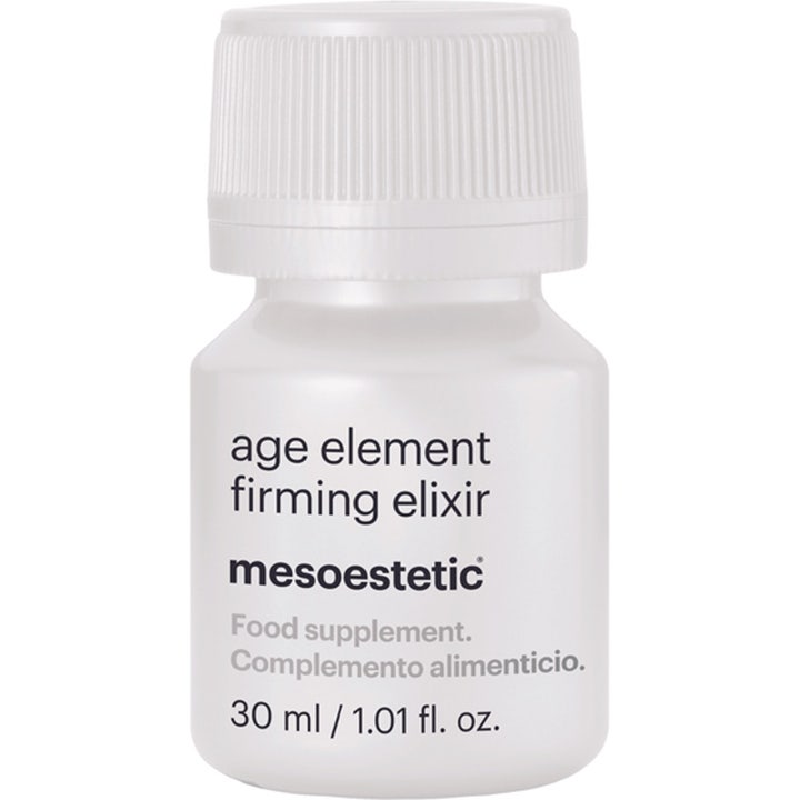 Mesoestetic Age Element Firming Elixir 30 ml opstrammende kosttilskud i hvid uigennemsigtig flaske med hvidt rillet skruelåg