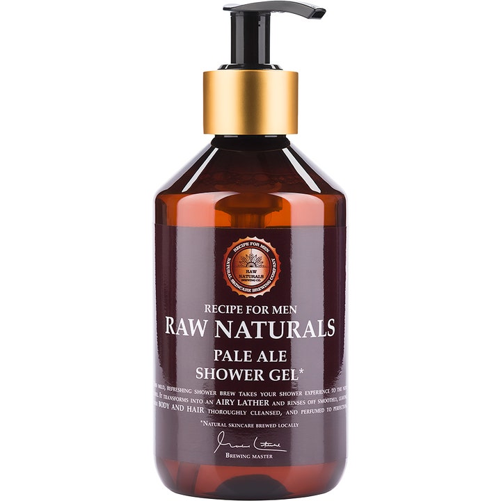 Recipe for Men Raw Naturals Pale Ale Shower Gel 300ml opfriskende kropsvask i brun flaske med guldpumpe