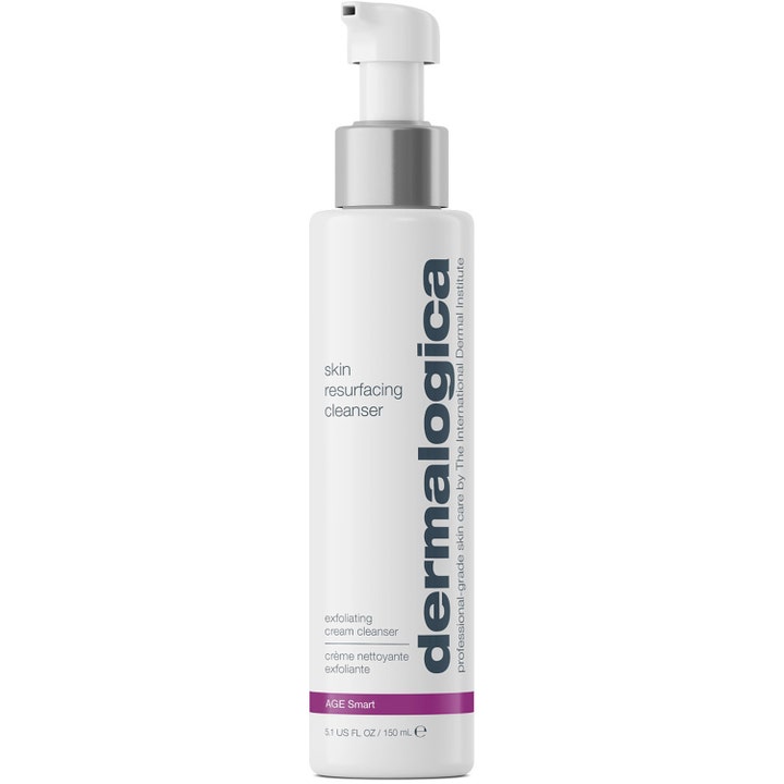 Dermalogica Skin Resurfacing Cleanser 150 ml eksfolierende ansigtsrens i hvid plastflaske med sølvfarvet pumpe.