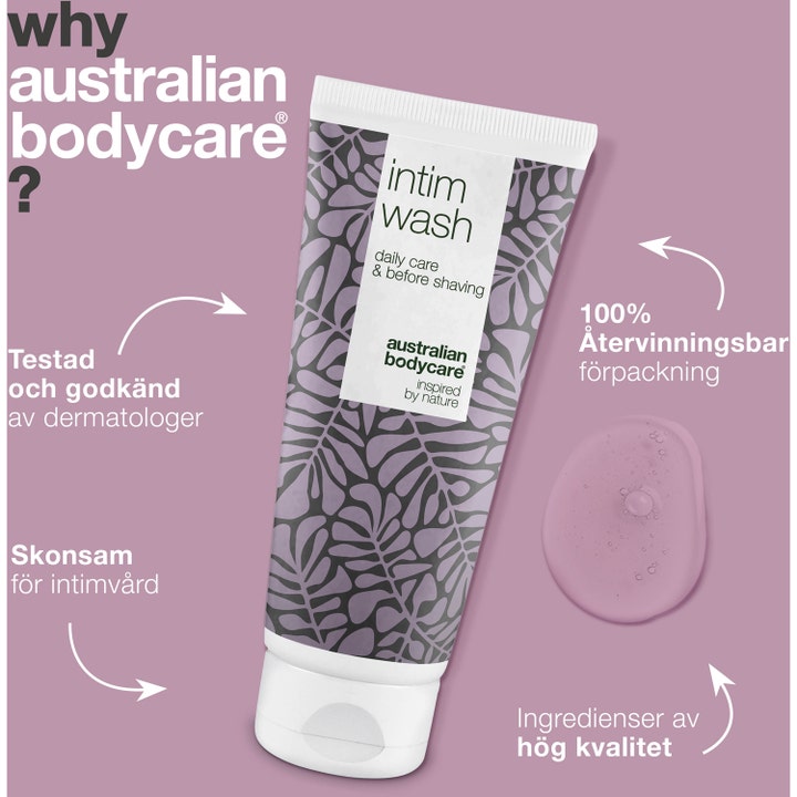 Australian Bodycare Intim Wash 200 ml skånsom intimpleje i hvid tube med lilla blade og klar gel