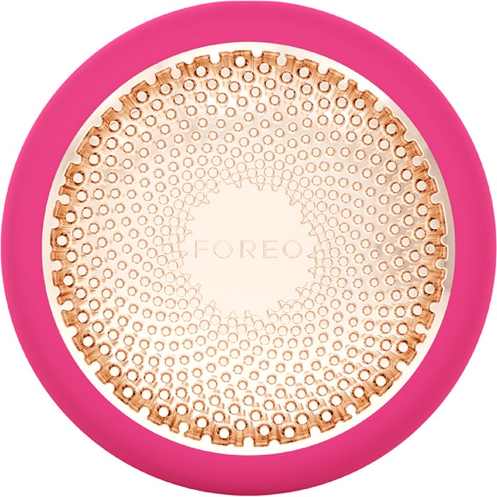 FOREO UFO 3 Fuchsia 1 stk ansigtsbehandling med roséguldfarvet metalplade og mønstret overflade