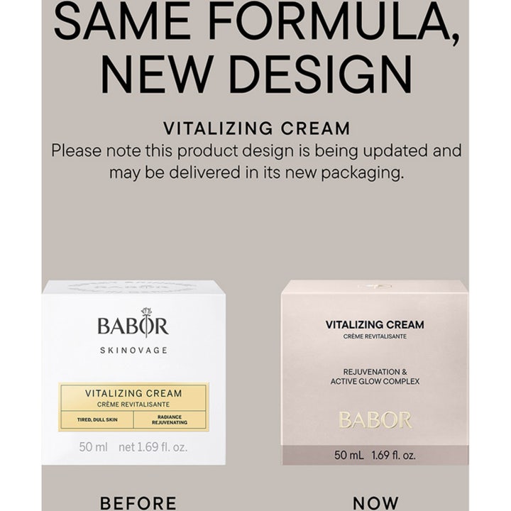 Babor Vitalizing Cream 50 ml ansigtskräm i frostet glasburk blandt andre hudplejeprodukter og gule vaser