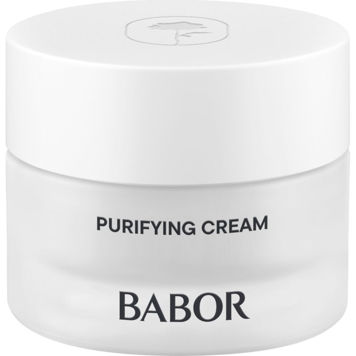 Babor Skinovage Purifying Cream 50 ml modvirker urenheder i en krukke af matteret glas med hvidt låg